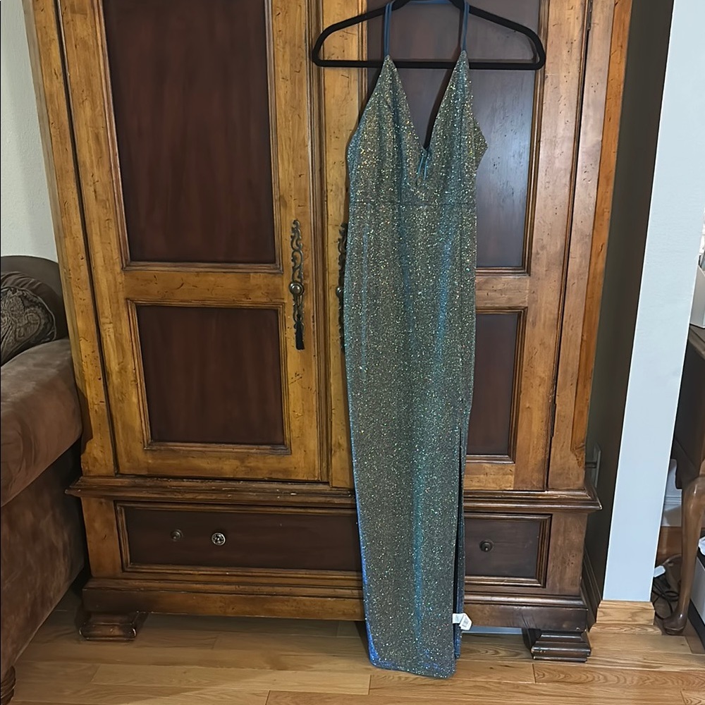 Sparkling Blue Halter Sequin Gown